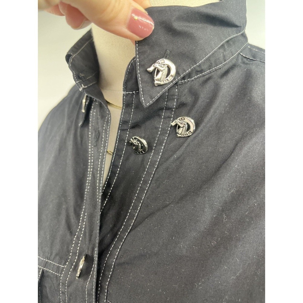 Vtg Brett Harrison Womens Equestrian Tunic Top Button Horseshoe Metallic Thread